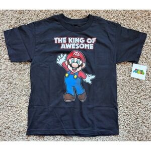 Super Mario Boys T-Shirt‎ Black "The King Of Awesome" Boys Size 12